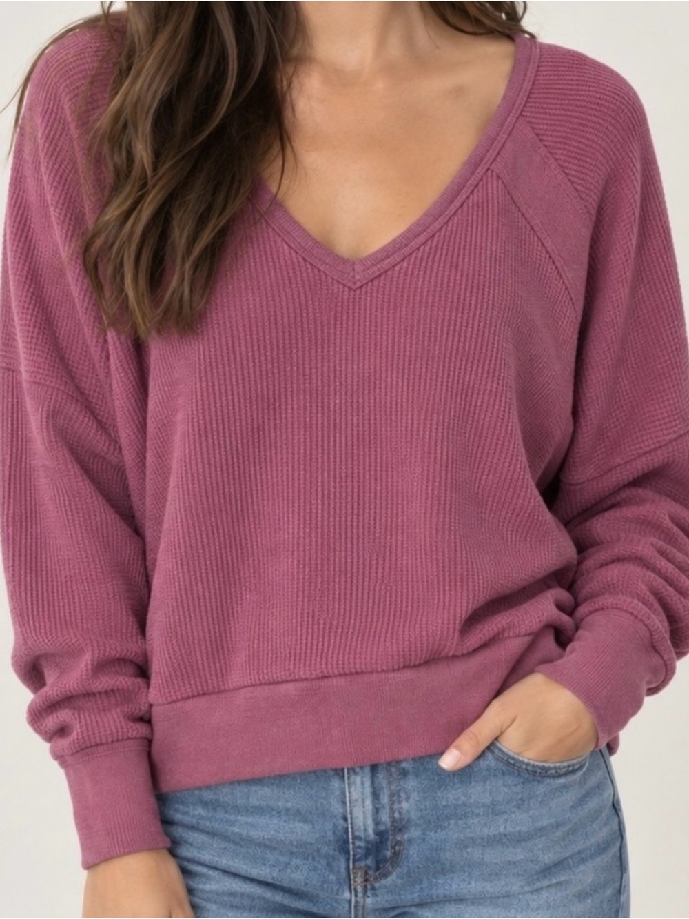 Free People Santa Clara Oversized Waffle Knit V-Neck Top NWT
